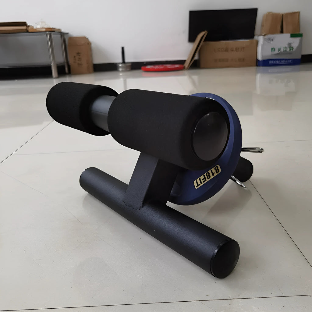 Black steel plate inner calf muscle trainer on floor with compact 36x21.5x38.5cm dimensions