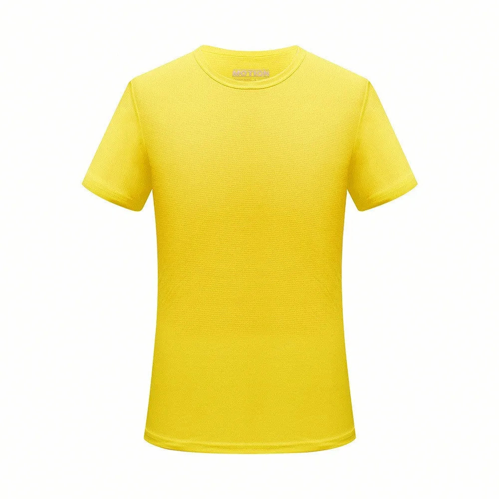 Men quick dry slim fit t-shirt in solid colour, round neck, short sleeves for running and gym training