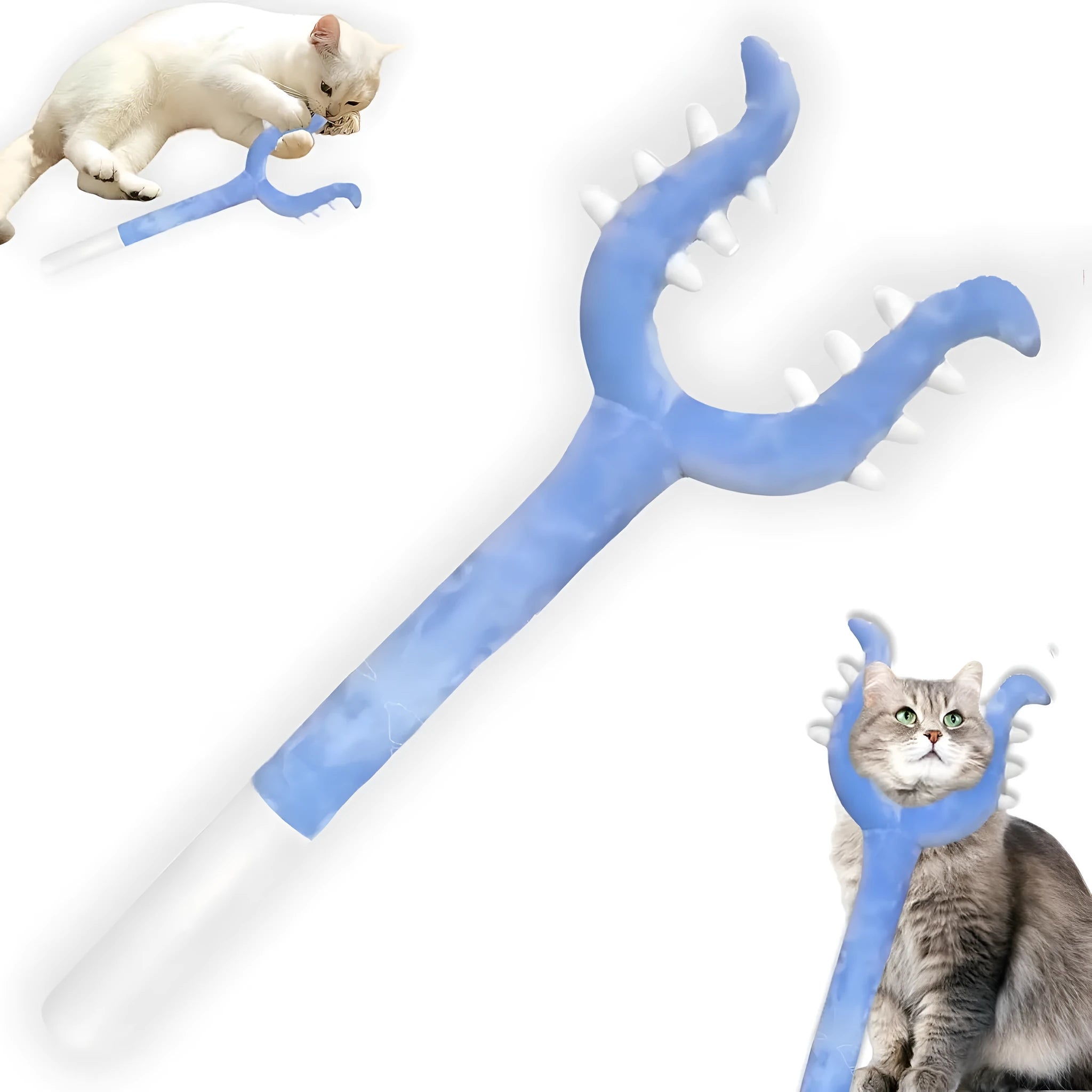 70cm blue plush cat wand toy for interactive play with indoor cats and naughty kittens