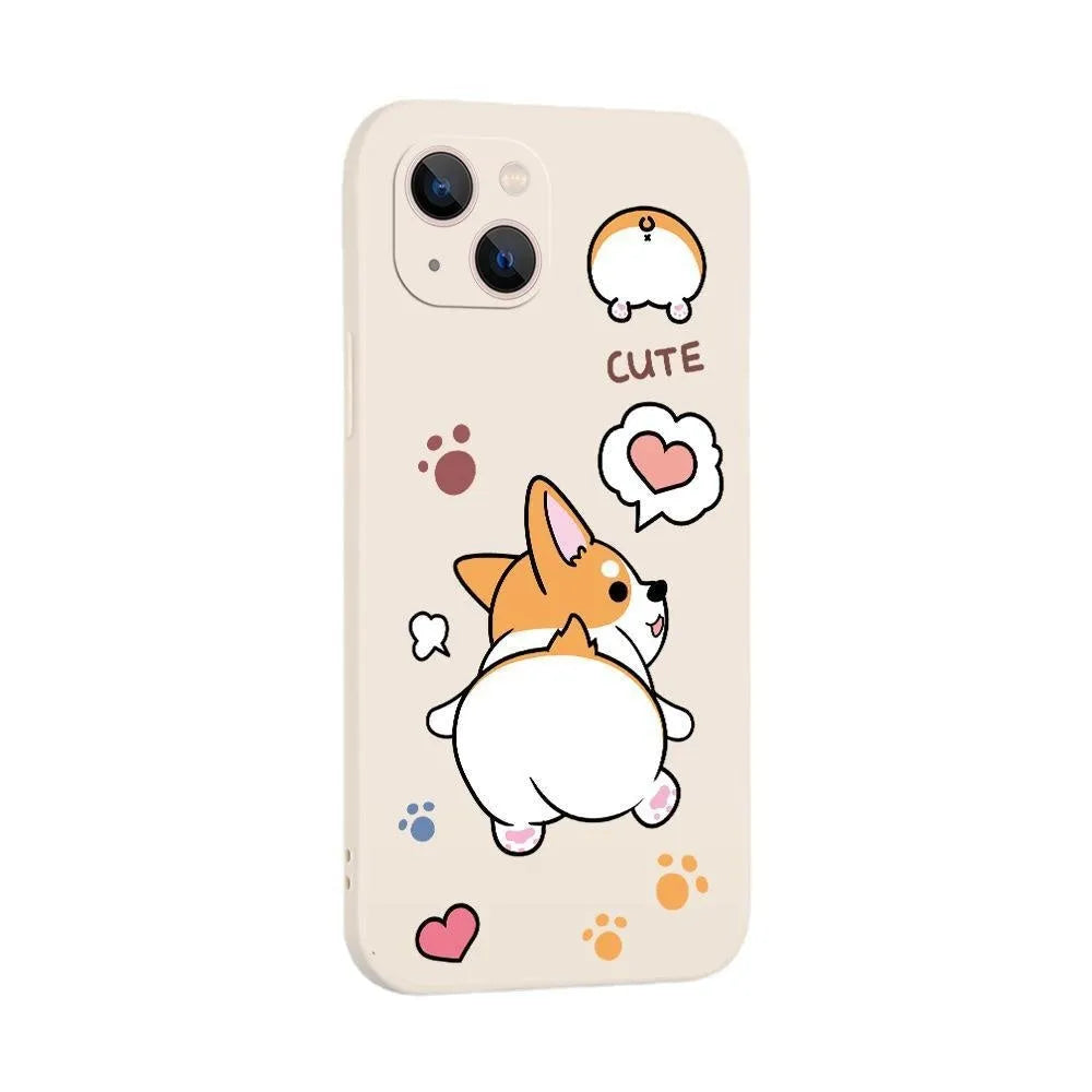Classic black corgi TPU silicone phone case for iPhone 15 with shockproof protection