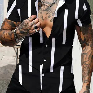 Men's slim fit casual shirt with 3D floral print on lightweight polyester fabric