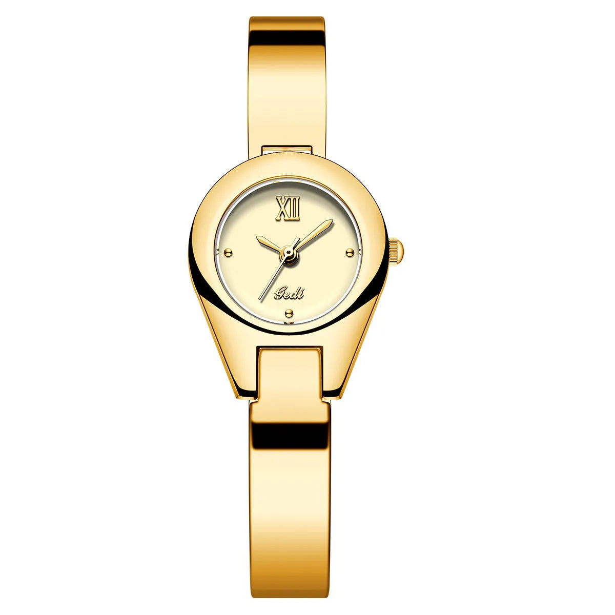 Women's quartz watch with 30mm white shell dial, silver hands, and white strap on display