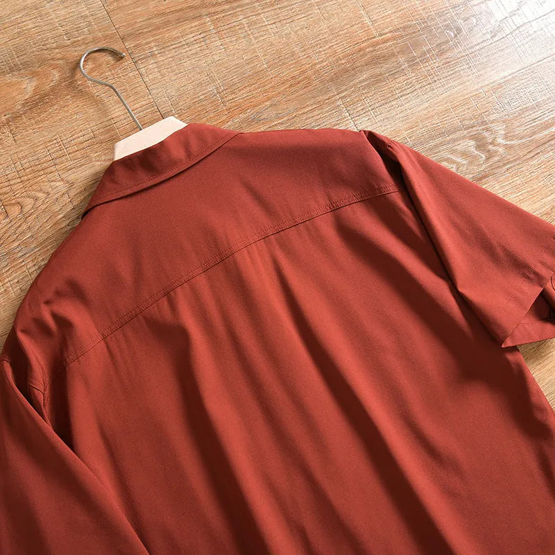 Men's loose short sleeve summer shirt in pure cotton polyester blend with Japanese fresh style