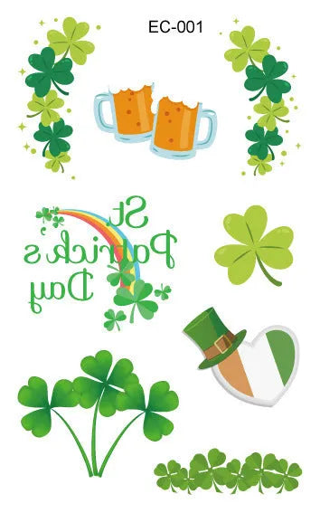 St Patrick's Day shamrock tattoo sticker paper measuring 120 × 75mm for water transfer face application