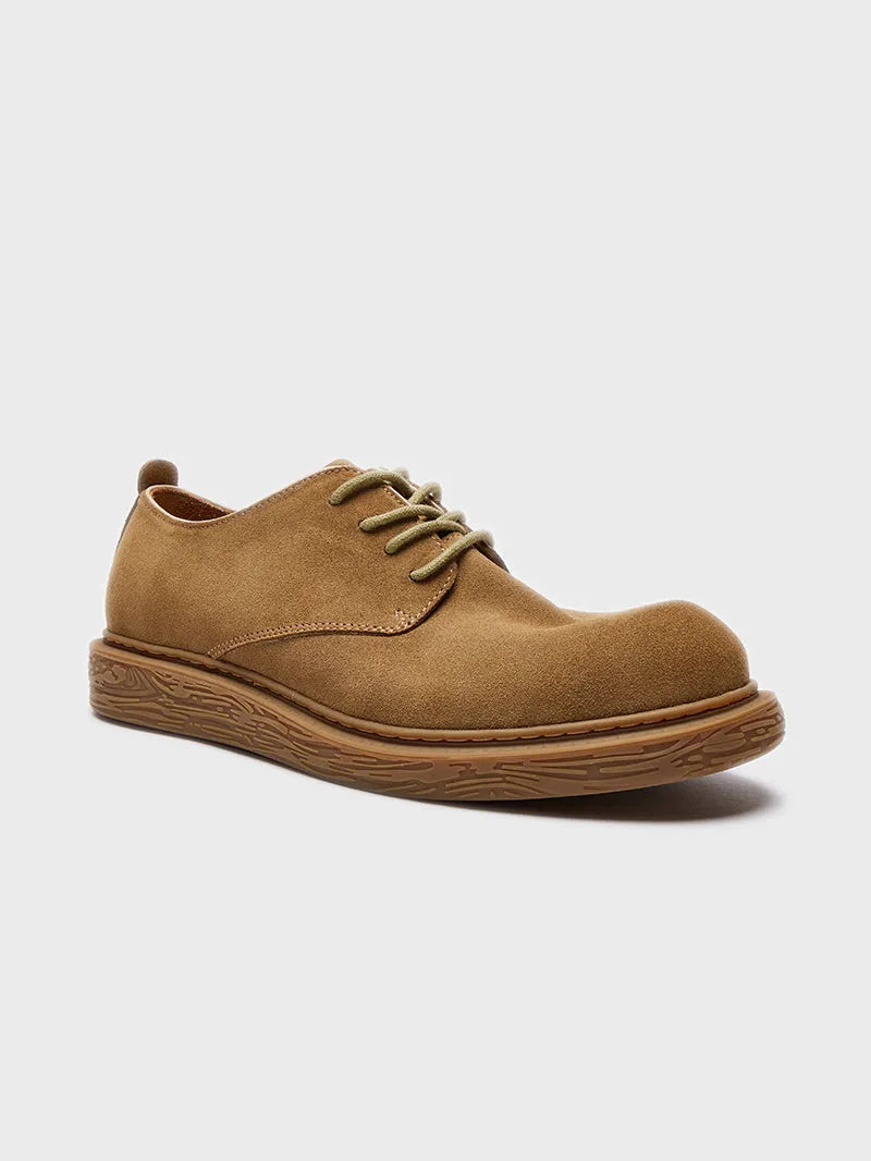 American retro outdoor waterproof cowhide derby work shoes for men in light brown, lace-up style