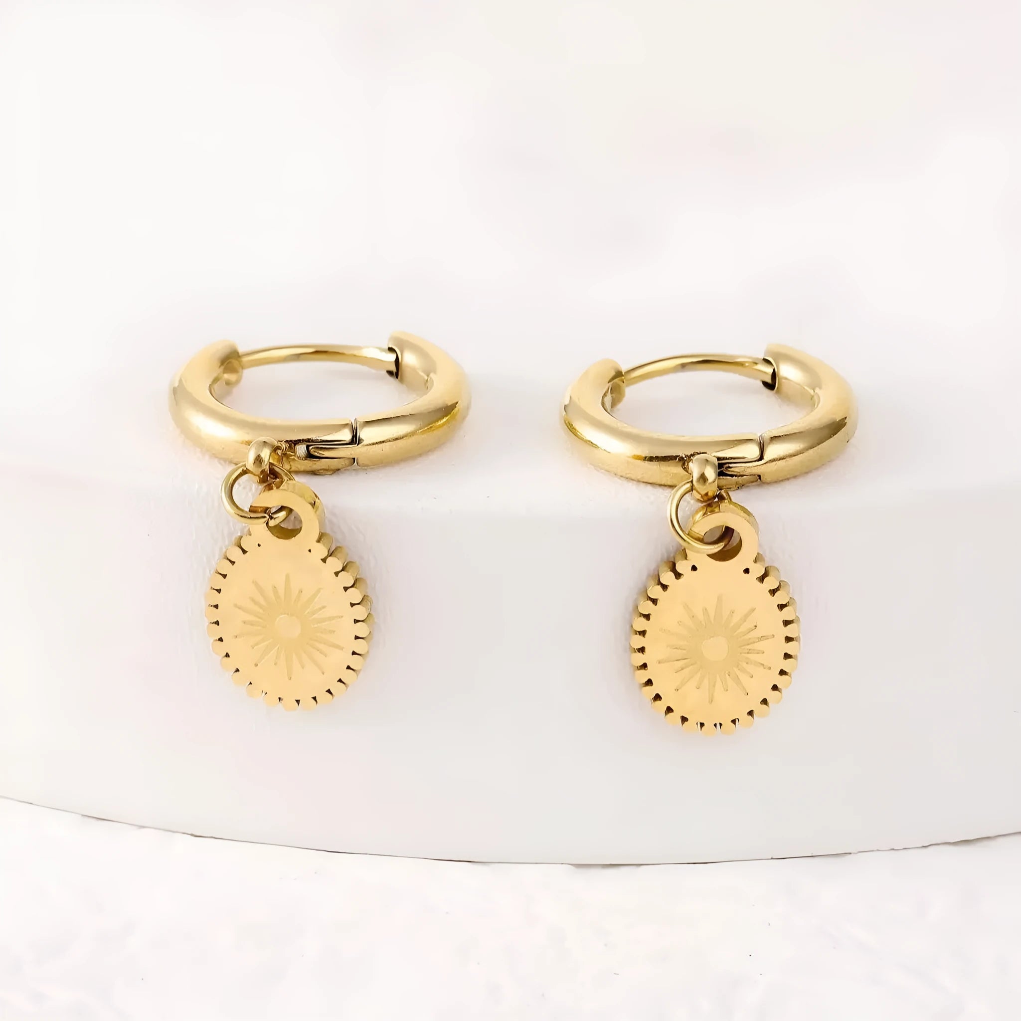 Geometric ellipse button earrings in stainless steel with non-fading finish for women