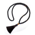 Beaded tigereye stone bracelet and necklace set with 108 beads and tassel pendant