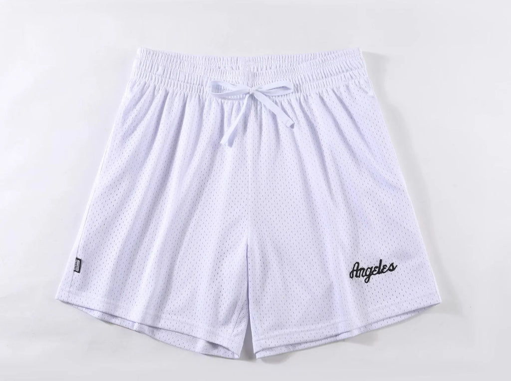 Men's black double layer mesh sports shorts made from polyester fabric for summer athletic wear.