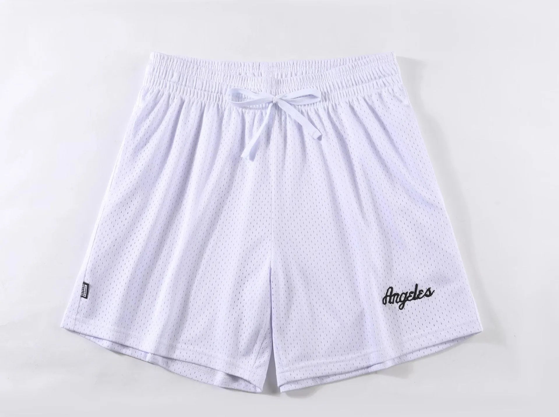 Men's black double layer mesh sports shorts made from polyester fabric for summer athletic wear.