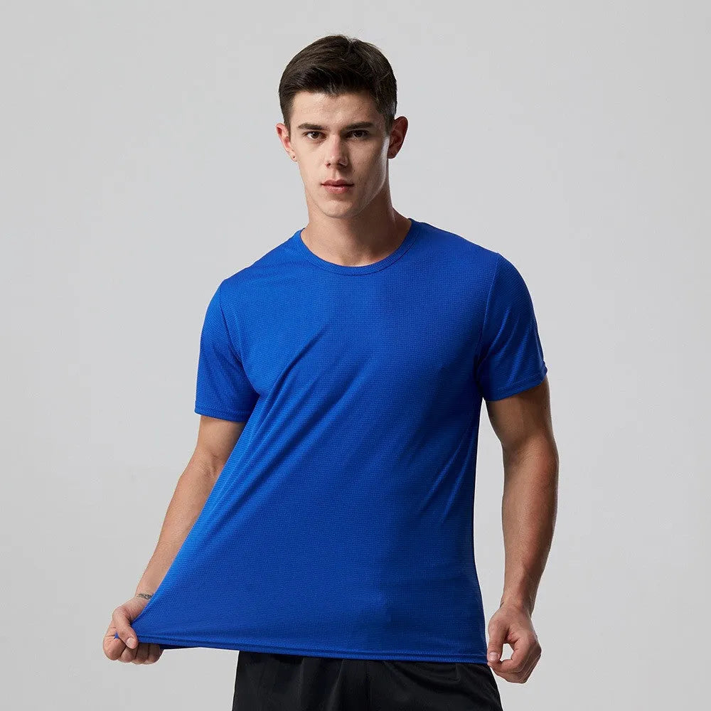 Men quick dry slim fit t-shirt in solid colour, round neck, short sleeves for running and gym training