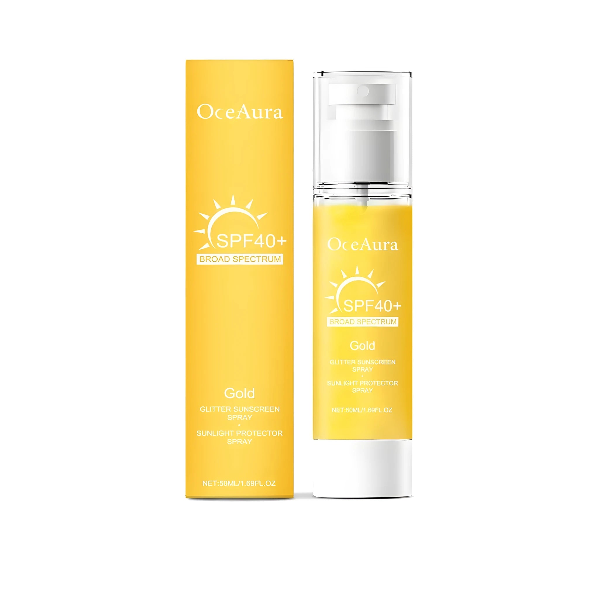 Shiny Sunscreen Spray 50ml bottle with spray mechanism, showing portable size for sun protection.