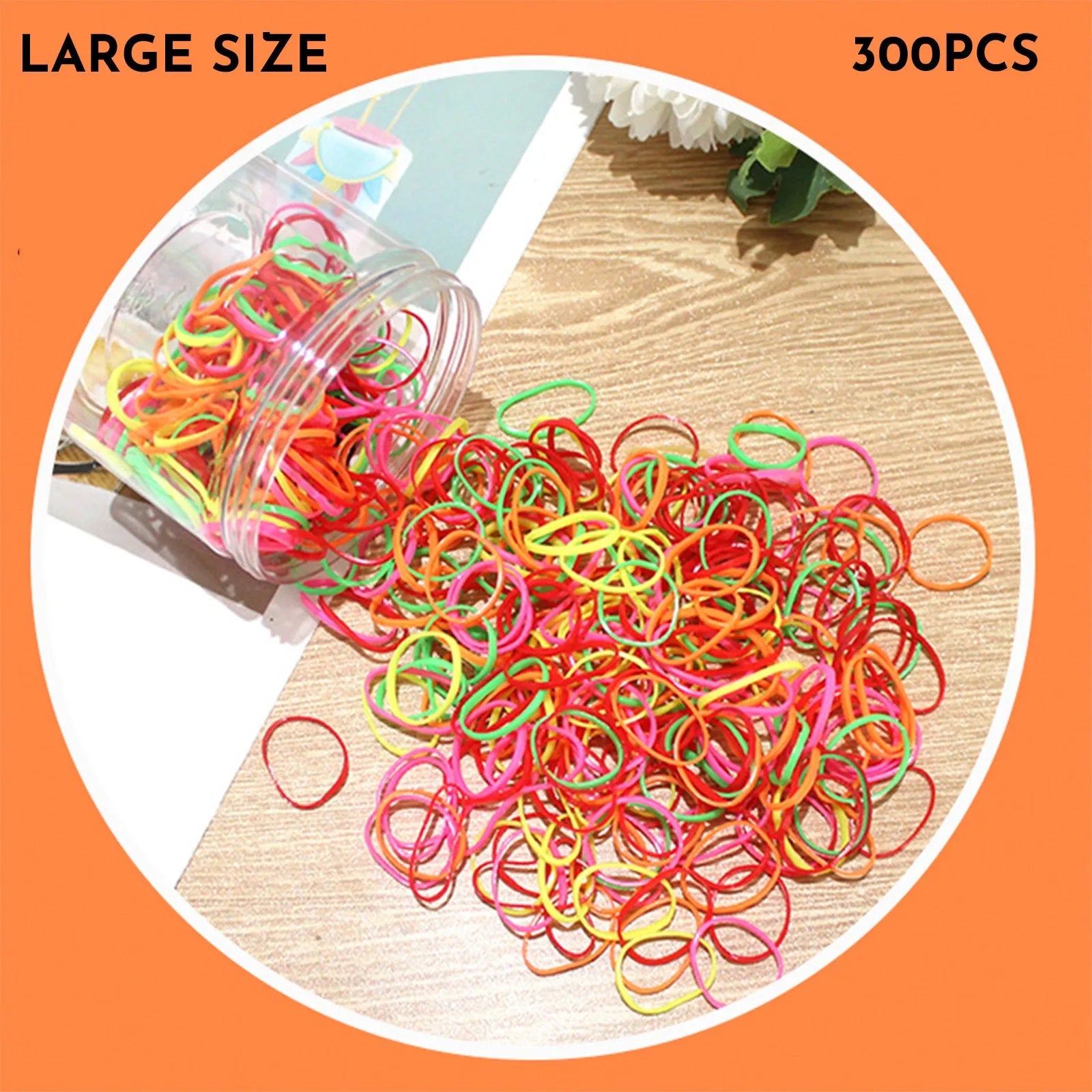 Open reusable container showing hundreds of thin, colourful TPU baby hair ties for toddlers.
