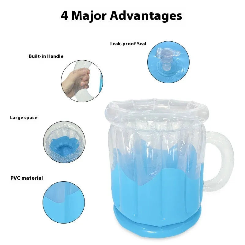 Yellow inflatable PVC ice bucket for portable drink cooling at parties and outdoor events