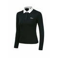 Women's white long sleeve golf top with slim fit and breathable polyester fabric