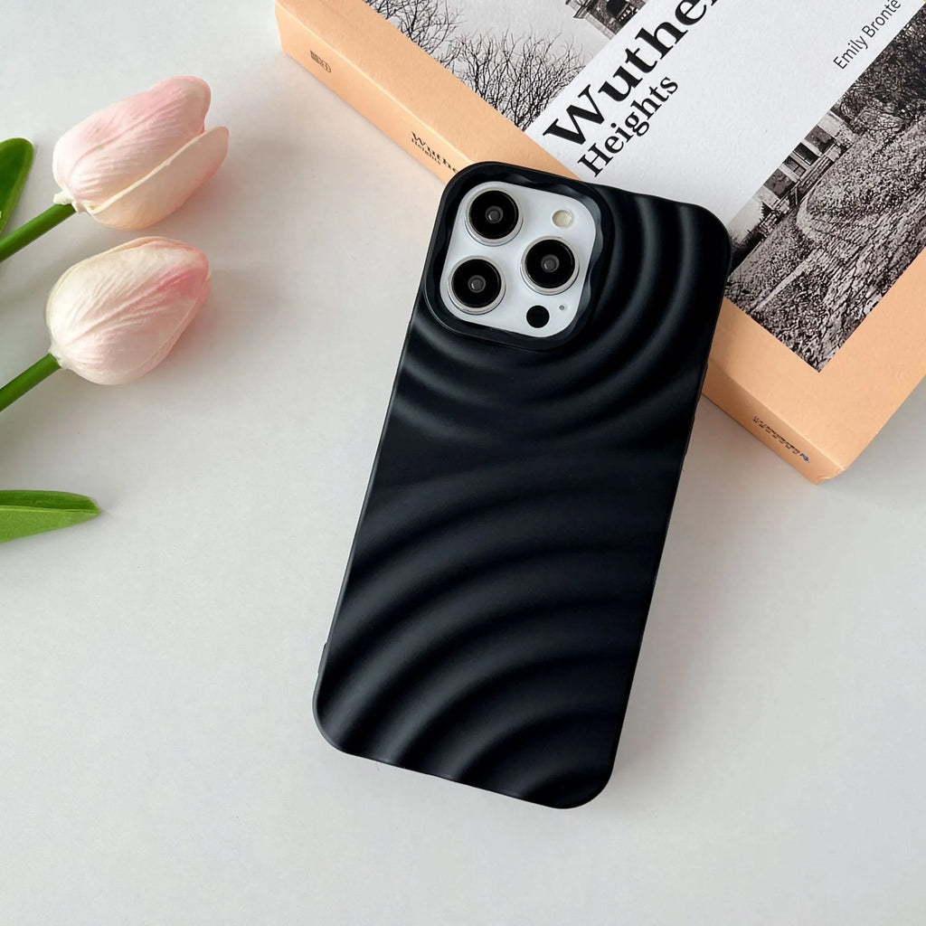 Water ripple TPU phone case for iPhone 11 to 15 Pro Max in black with oil injection finish