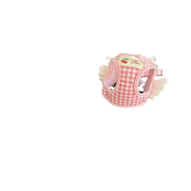 Small dog harness with chest and back handles in cotton material, black or pink colour