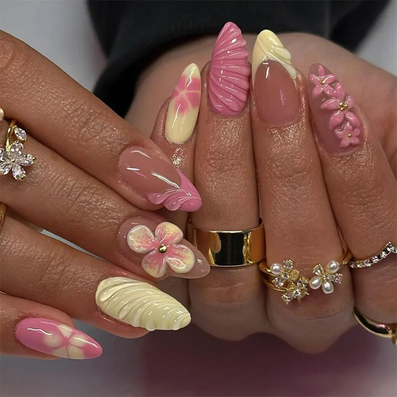 Women's three-dimensional flower butterfly love nail sticker plastic self-adhesive 30 bits per box multiple colours