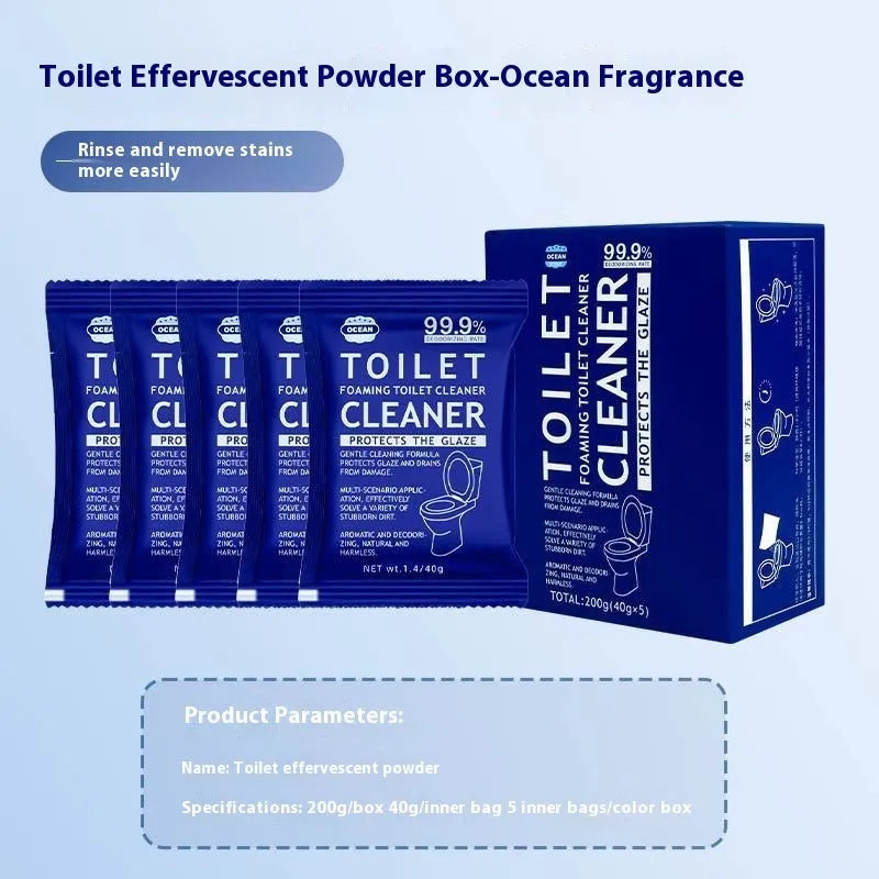 Toilet bubble powder in blue ocean and pink floral fragrance options with 40g bags or 240g bag