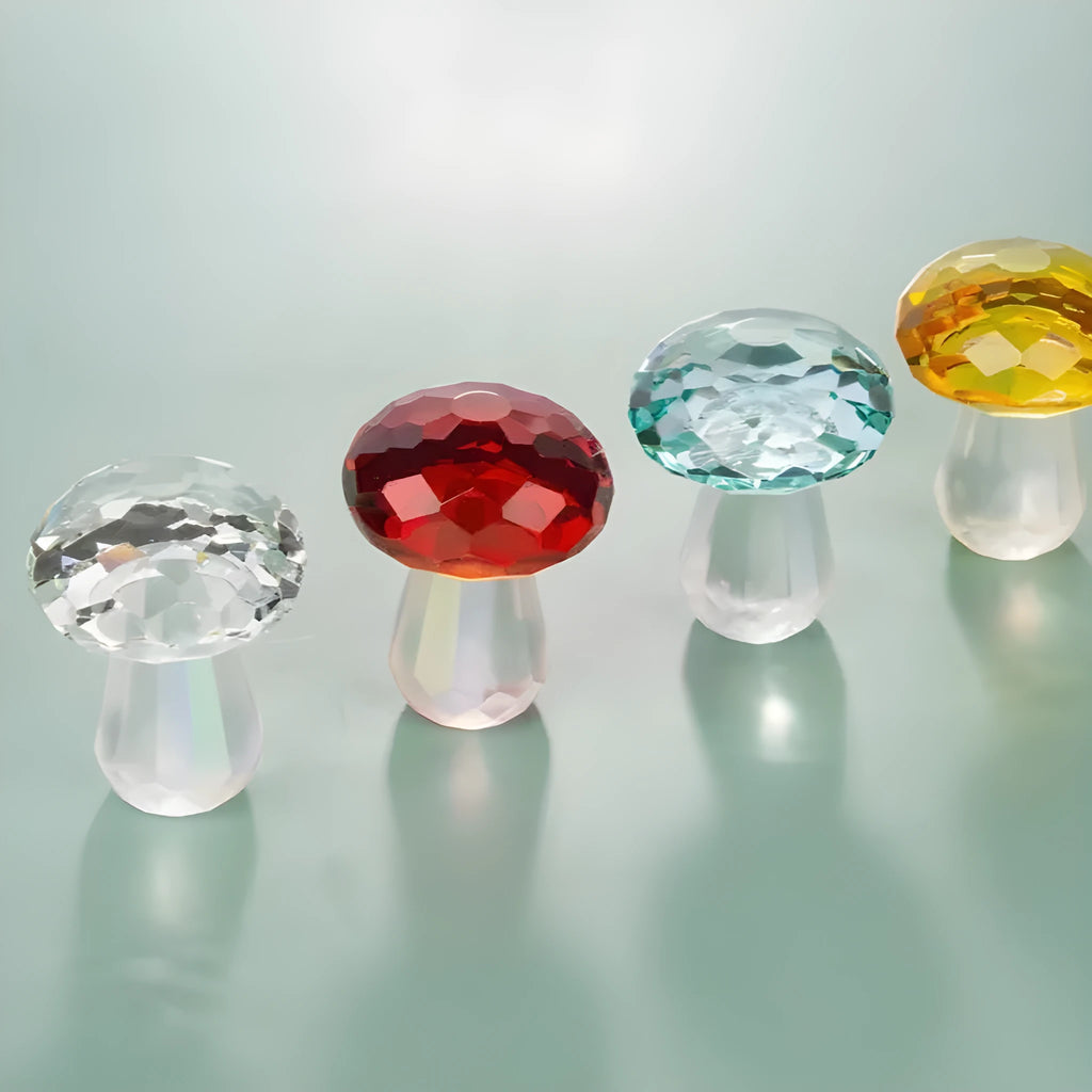 Colourful crystal mushroom decoration in geometric design measuring 40 by 53 millimetres