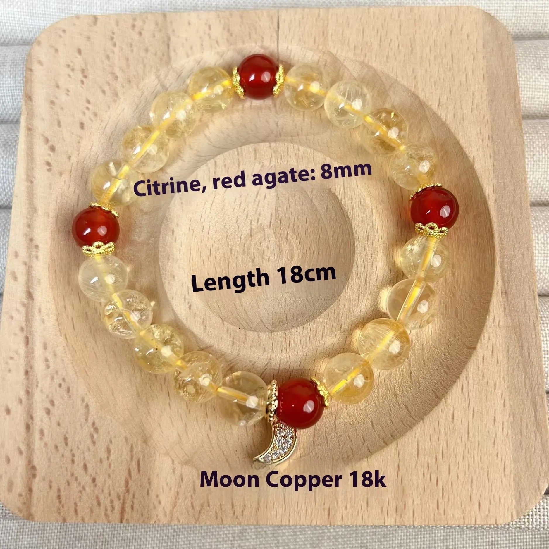 Handmade citrine crystal moon boom bracelet for women, niche style, natural stone accessory