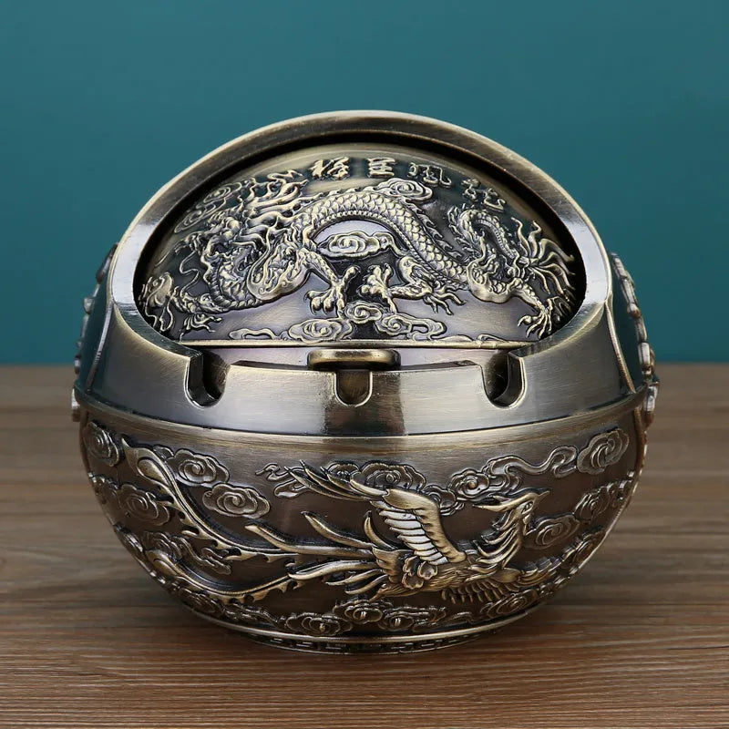 Creative alloy ashtray in bronze with smoke extinguishing slot, featuring a detailed Money Tree design.