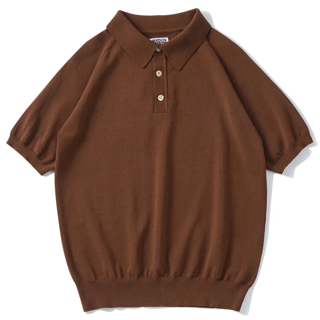 Retro slim fit knitted cotton short-sleeved T-shirt in a solid dark brown colour