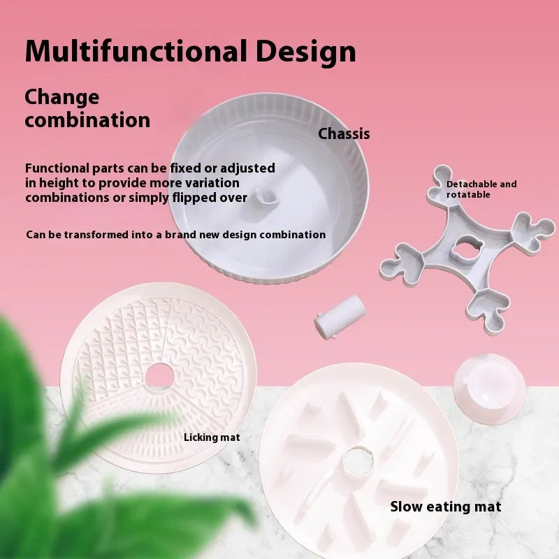 Pet feeding bowl with rotating game board and anti-choke silicone pad in multiple colour options