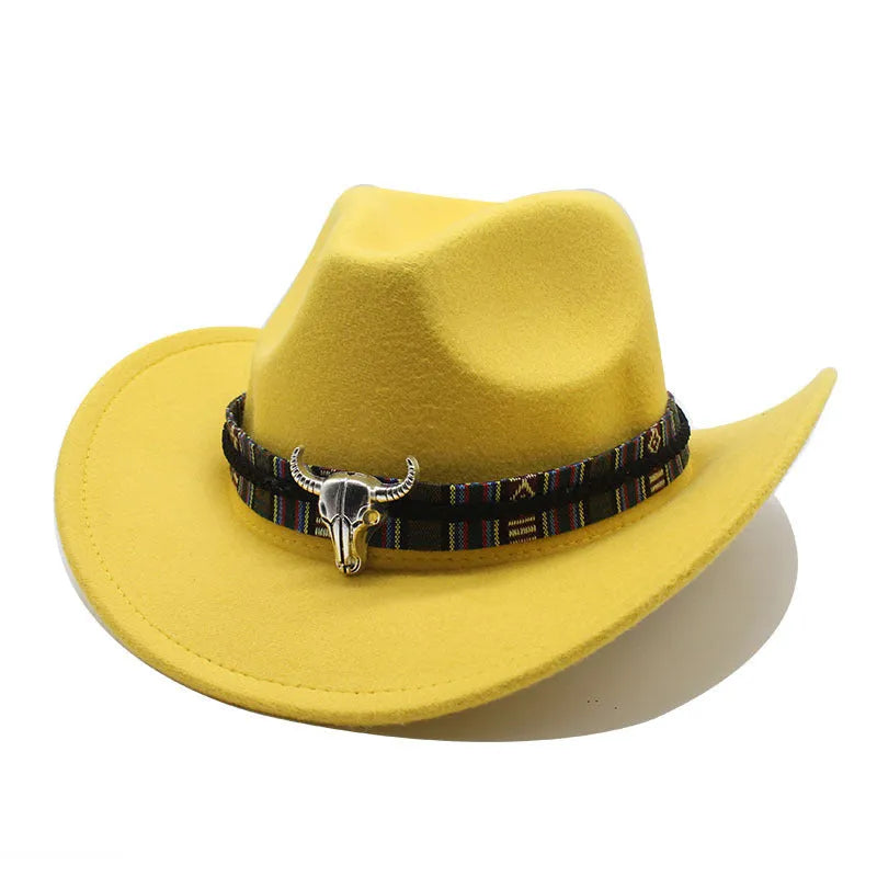 Western cowboy hat with bell crown in polyester fabric, shown in multiple colour options