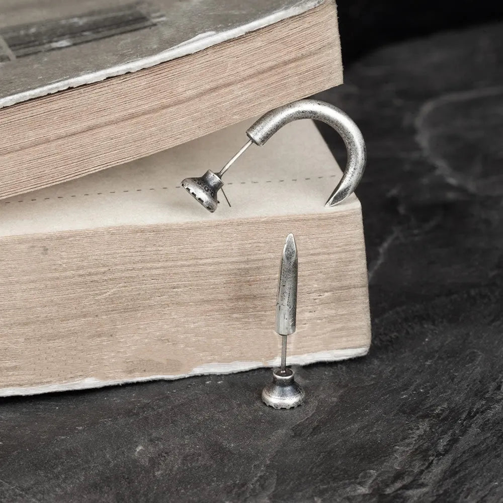 S925 sterling silver punk nail earrings straight and curved designs unisex jewellery