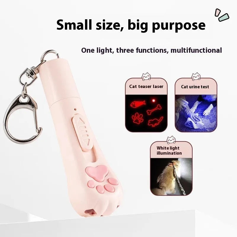 USB rechargeable cat laser pen toy in cream white, pink, and sky blue colours
