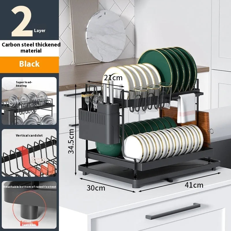White double-layer kitchen storage rack with removable draining feature