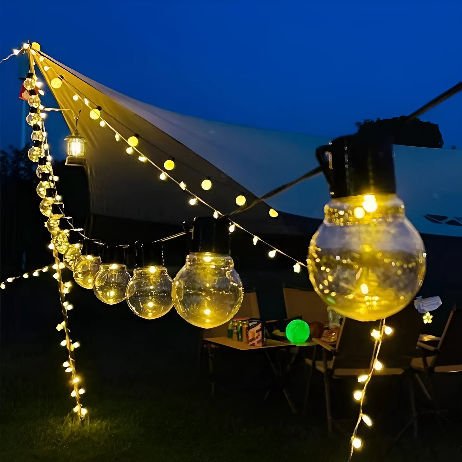 10 metre solar-powered decorative string lights with 40 LED bulbs for outdoor festival and garden use