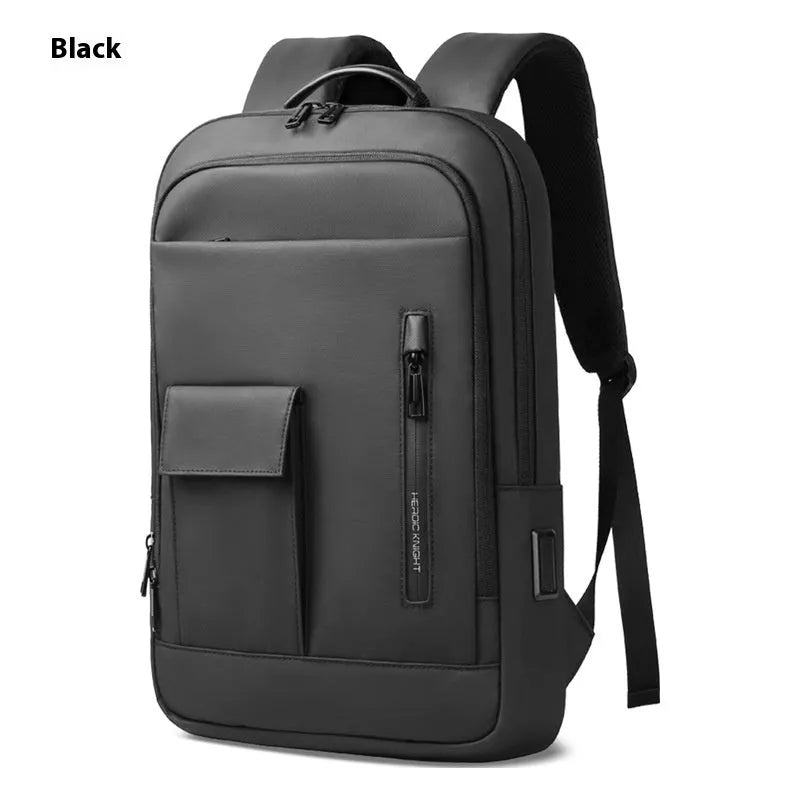 Men's Oxford cloth backpack with sewing line detail in dark grey colour