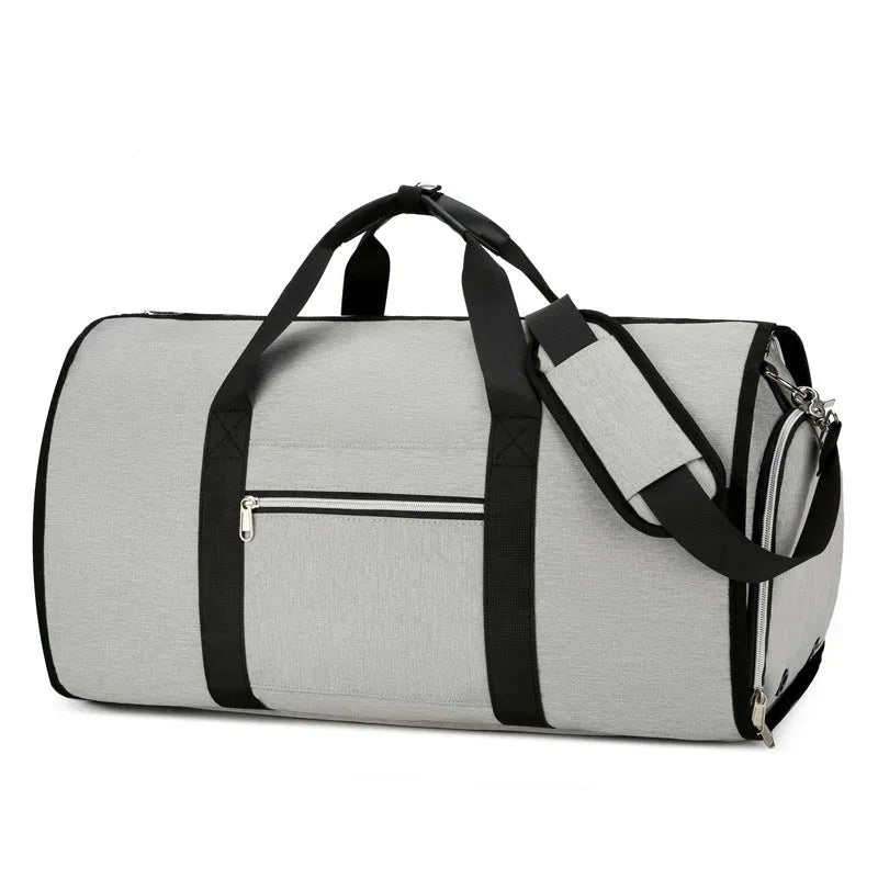 Oxford cloth sports bag in grey with dry wet separation compartments and waterproof lining