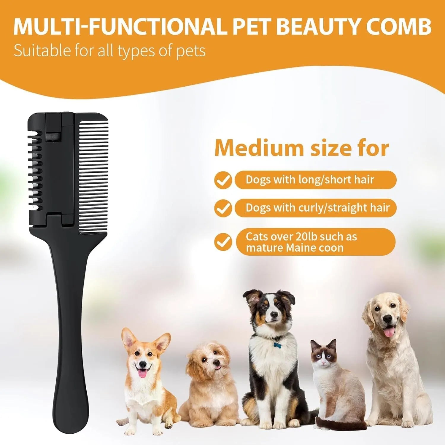 Pet grooming razor comb with comb and blade attachments plus 10 spare blades