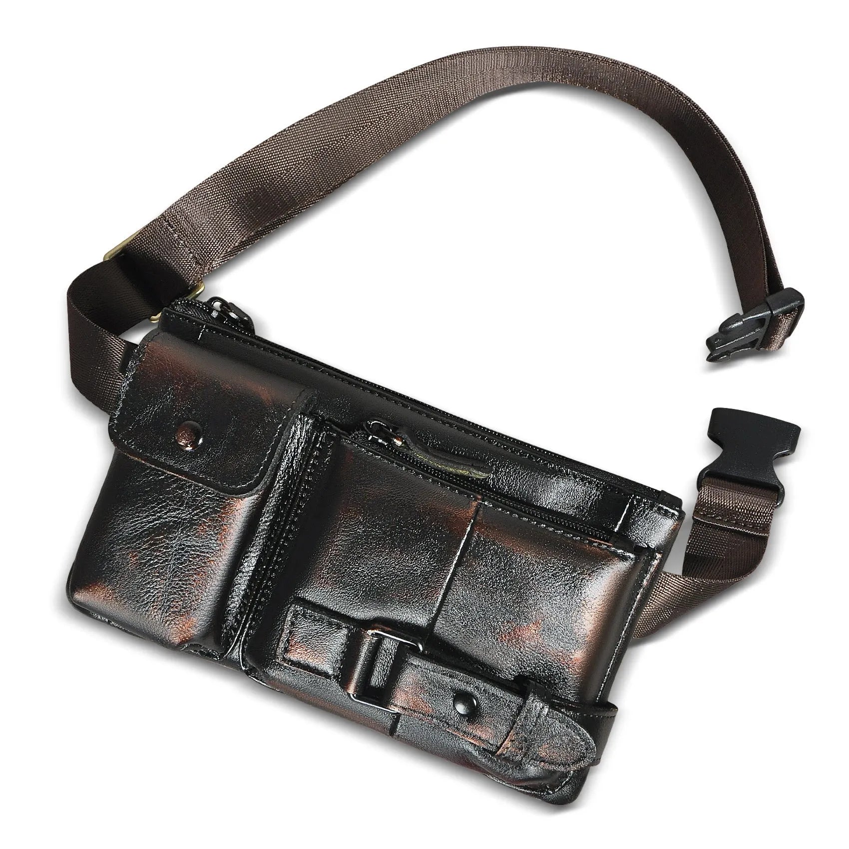 Men's vegetable tanned cowhide leather chest bag crossbody in Dark Crazy Horse colour