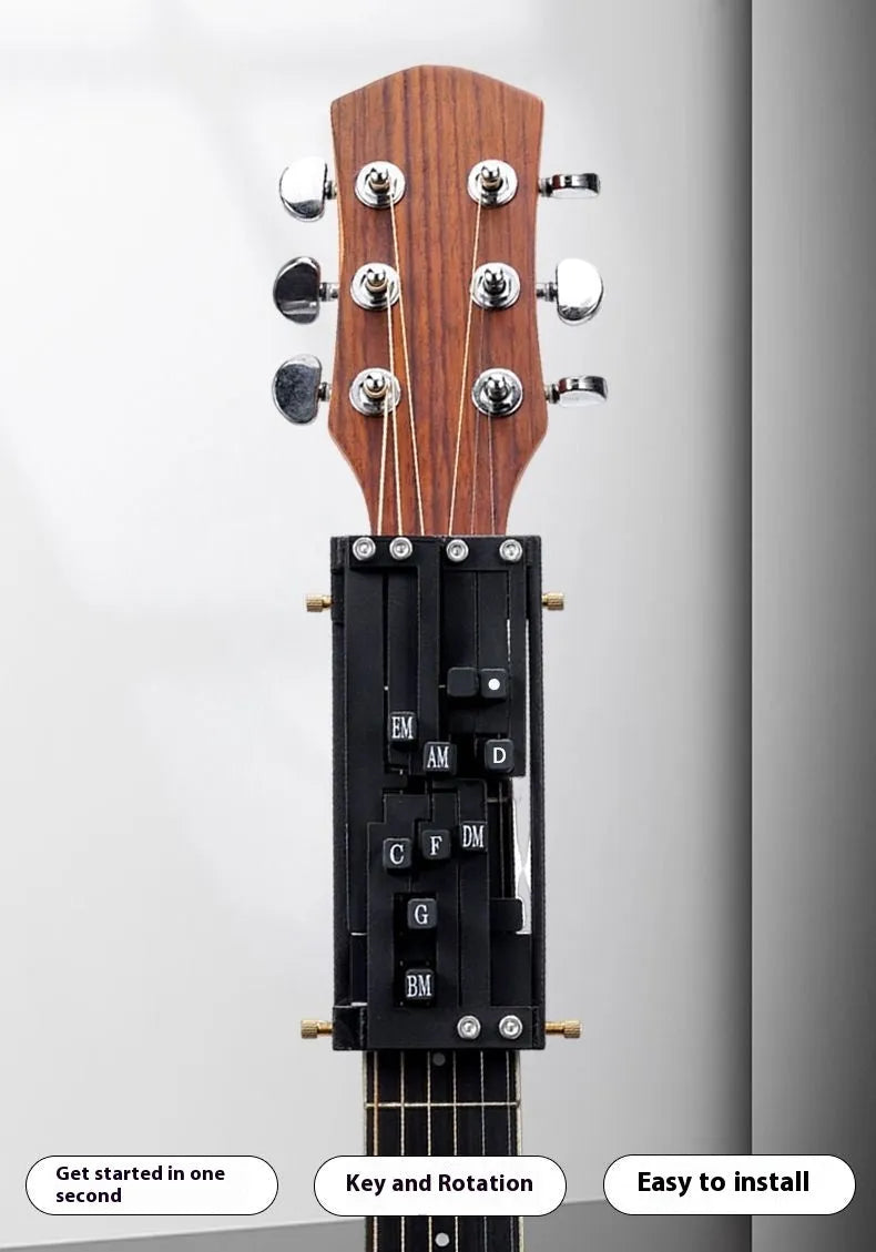 Black folk guitar chord practice device with automatic gear mechanism for beginner transitions