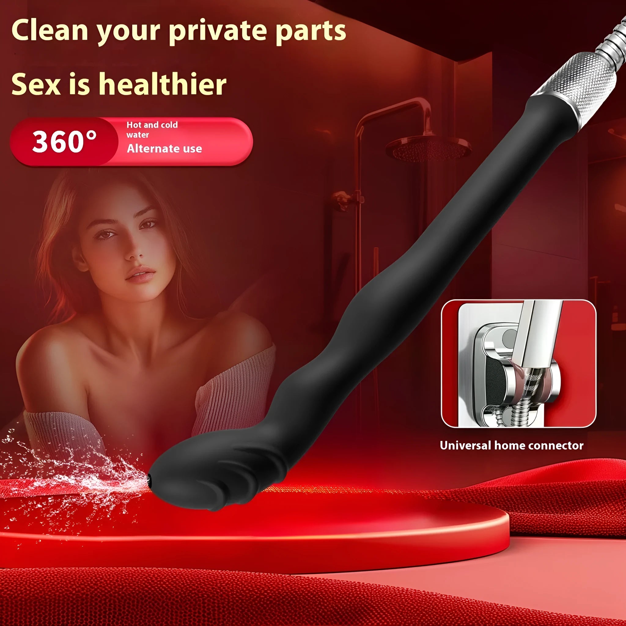 Black silicone enema hosepipe flusher for cleaning and personal hygiene