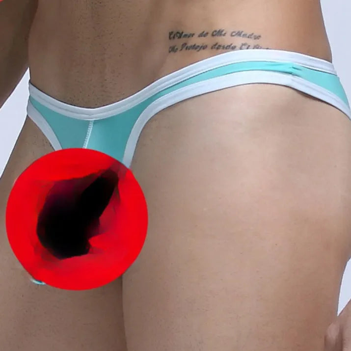 Men's ice silk underwear briefs in army green colour showing elephant nose front design on a white background.