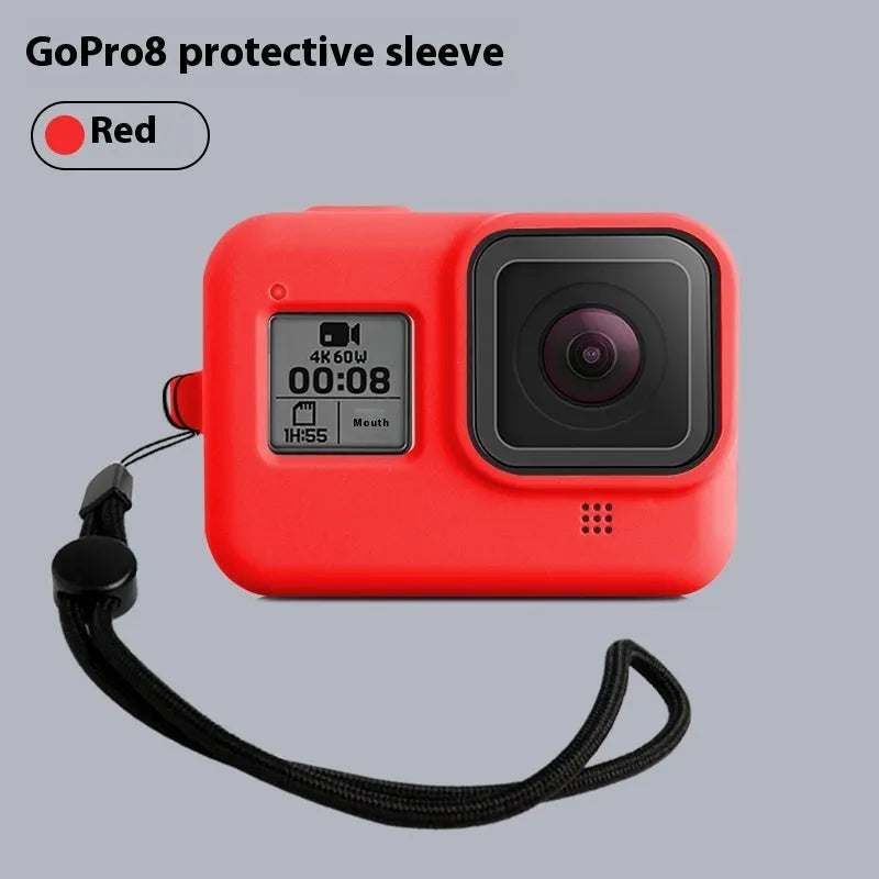 GoPro Hero8 Black protective silicone sleeve with neck lanyard and wrist strap accessories in blue colour