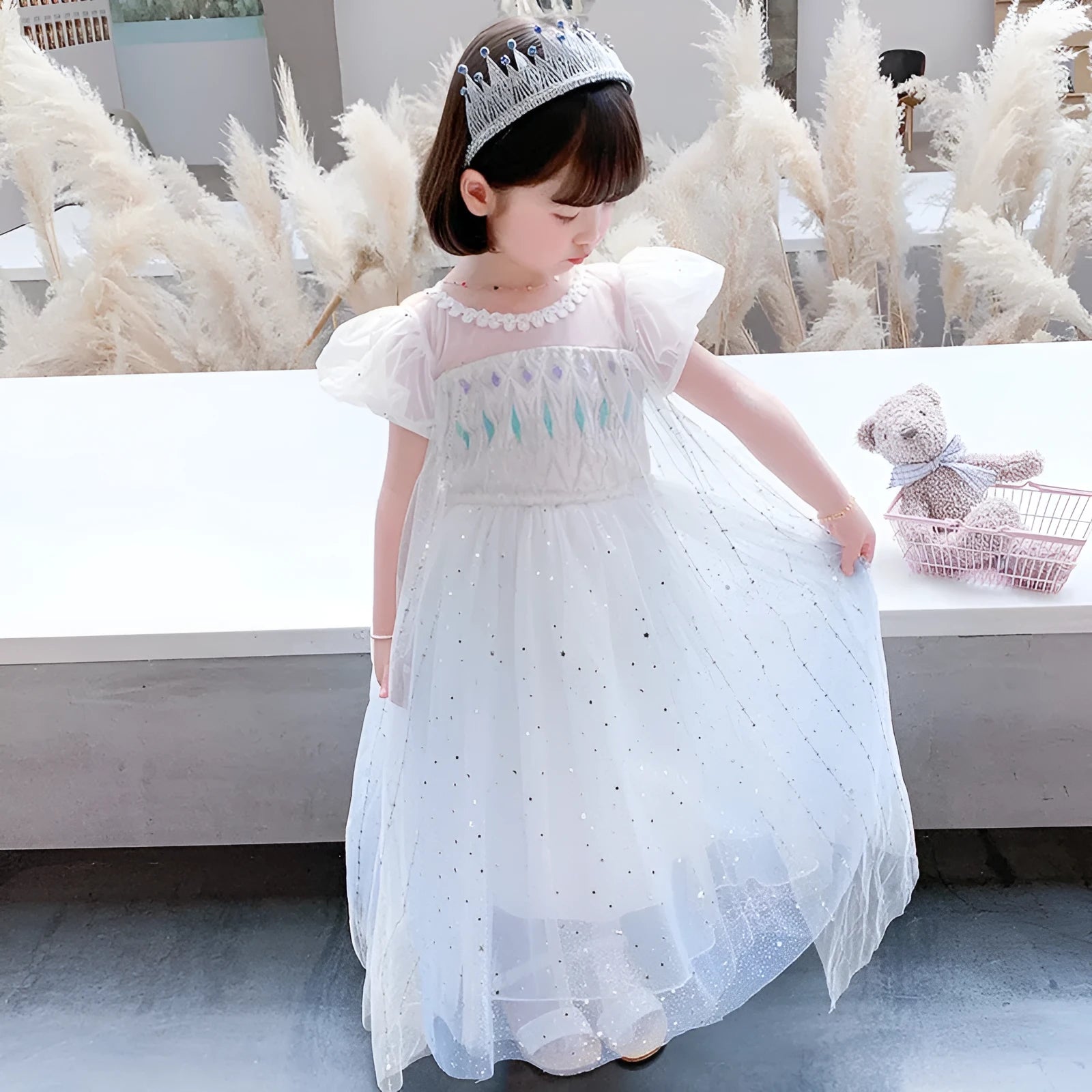 Girls baby princess Elsa dress with gradient pattern, cotton A-line skirt, short sleeves, in cloak Blue colour