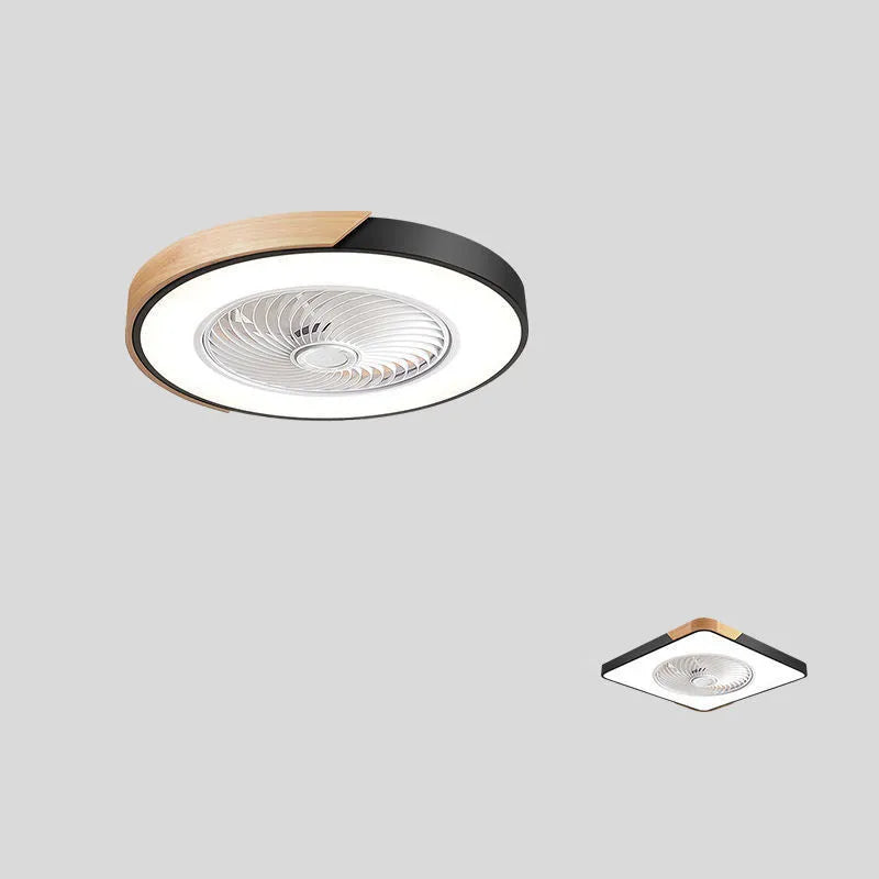 Nordic ceiling fan lamp with light on solid wood base, available in rectangular, round, or square options