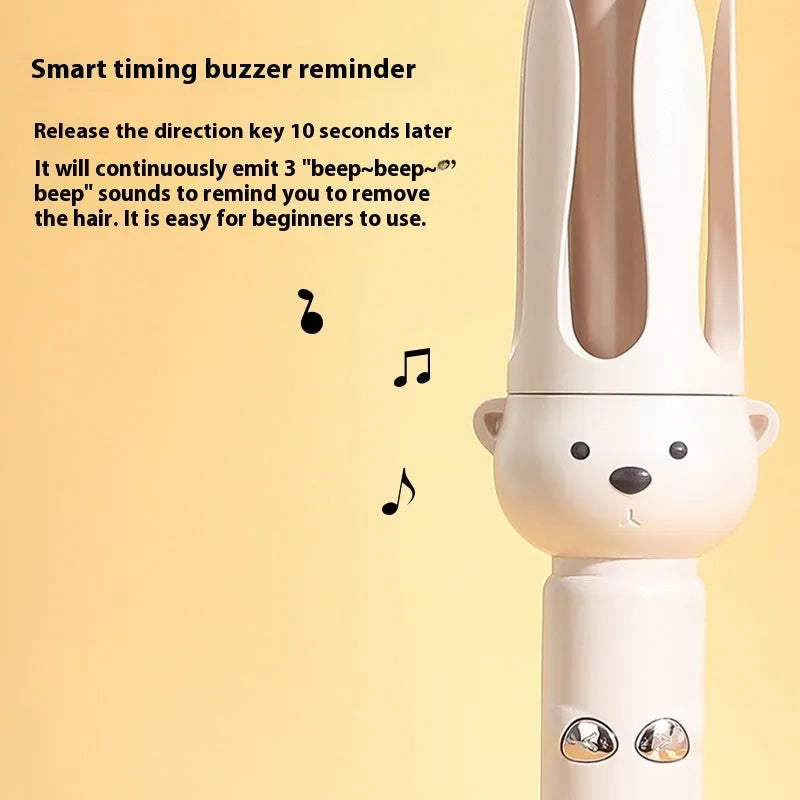 Beige anion automatic hair curler with wired power cord and included hair stick on a white background.