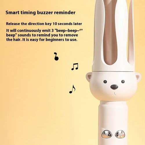 Beige anion automatic hair curler with wired power cord and included hair stick on a white background.