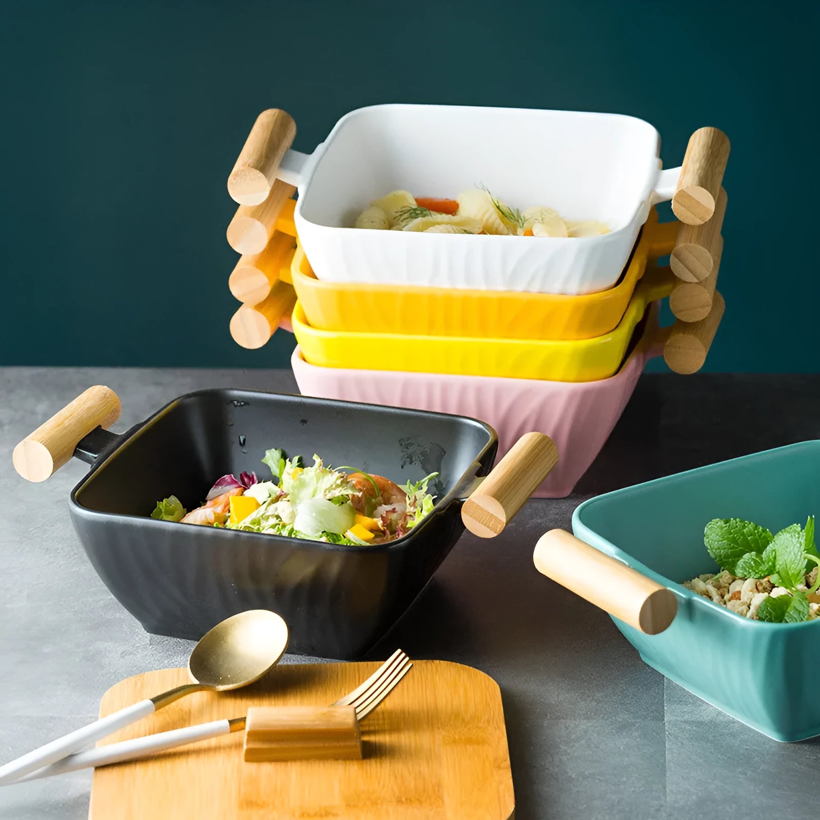 Modern irregular-shaped porcelain ceramic serving bowl with matching lid