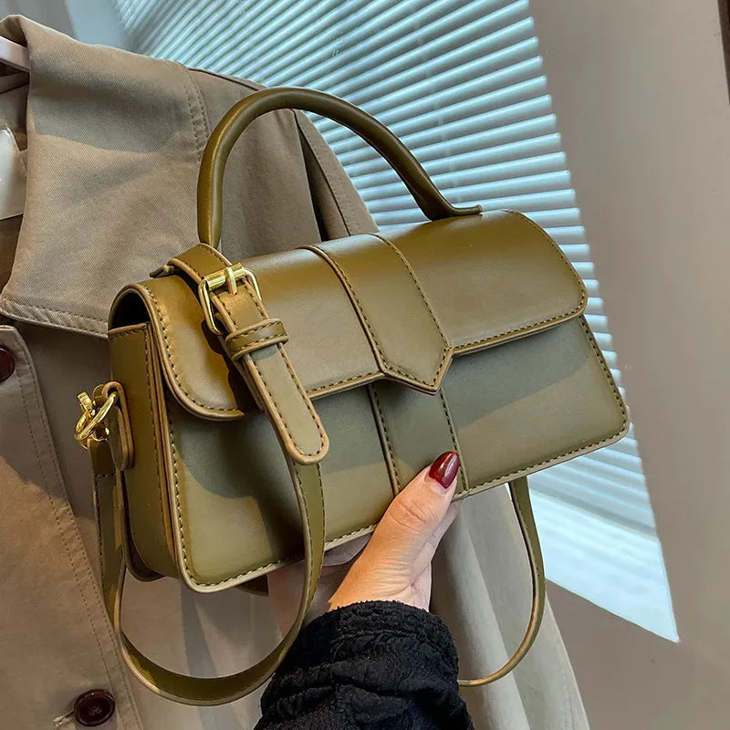 Women's PU messenger bag in horizontal square shape with file compartment interior