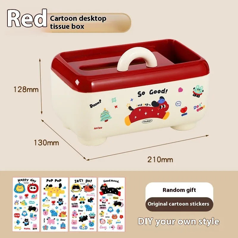 Cartoon-style red and brown plastic desktop storage box with grid compartments for organising pens and stationery.