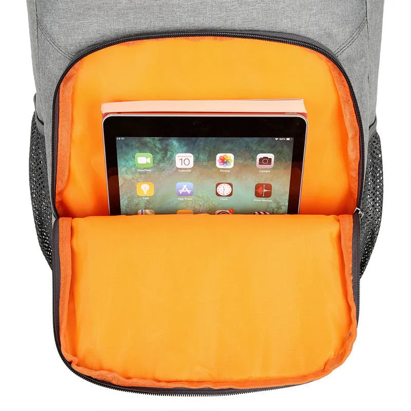 Large thermal insulated oxford cloth backpack with curved shoulder straps in grey and orange colour option