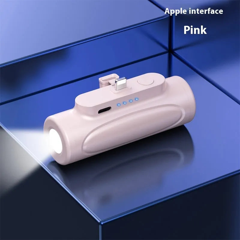 Creative power bank with LED flashlight in Black or Pink with Type-C or Apple charging port