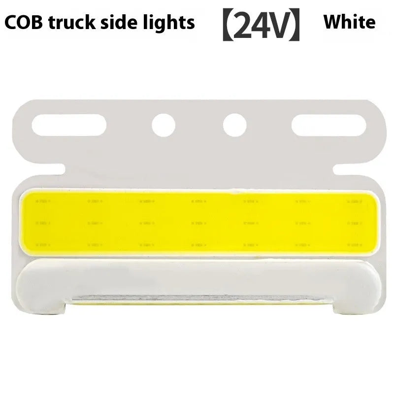 COB LED truck side light in aluminium housing for 12V 24V vehicles, shown in multiple colour options.